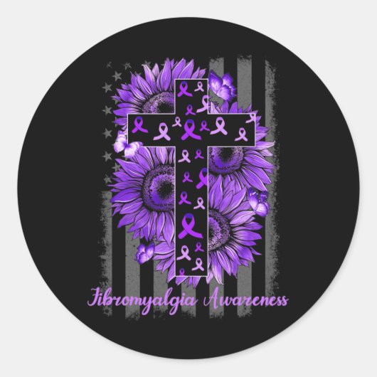 Fibromyalgie Awareness Supporter Warrior Sunflower Ronde Sticker (Voorkant)