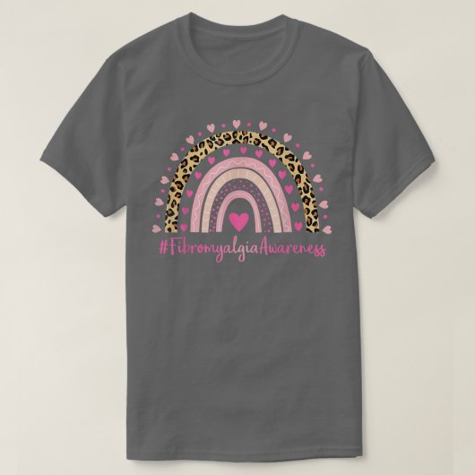 Fibromyalgie Bewustheid Roze Heart Leopard Regenbo T-shirt (Design voorkant)