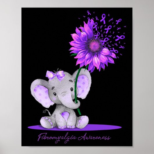 FIBROMYALGIE BEWUSTMAKING Elephant Sunflower Pur Poster (Voorkant)