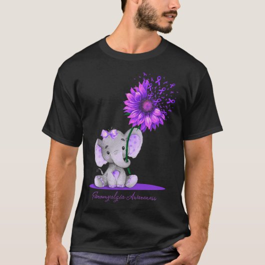 FIBROMYALGIE BEWUSTMAKING Elephant Sunflower Pur T-shirt (Voorkant)