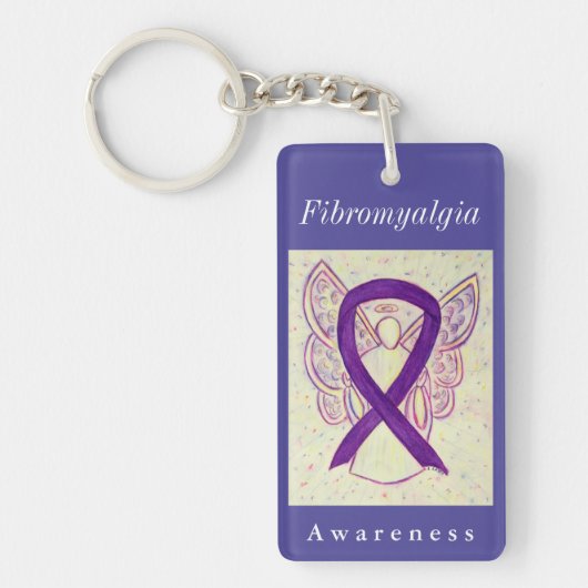 Fibromyalgie Bewustmaking Ribbon Angel Sleutelhang Sleutelhanger (Voorkant)