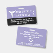 Fibromyalgie bewustzijn ID geduld pvc badge (Voor- en achterkant)