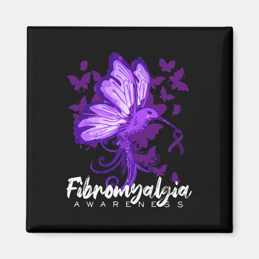 Fibromyalgie Bewustzijn kolibrie Holding Paarse Magneet (Voorkant)