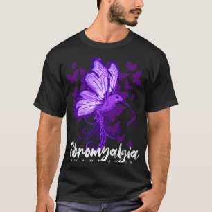 Fibromyalgie Bewustzijn kolibrie Holding Paarse T-shirt