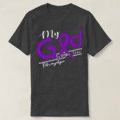 Fibromyalgie Bewustzijn Mijn God is hierin sterker T-shirt (Design voorkant)