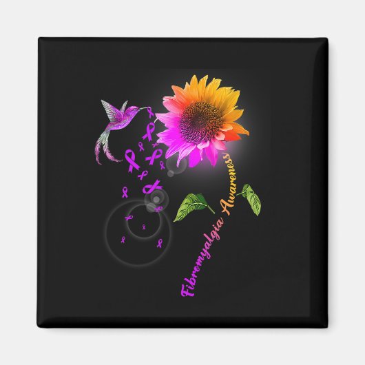 Fibromyalgie Bewustzijn Paarse Zonnebloem Hummingb Magneet (Voorkant)