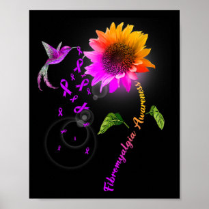 Fibromyalgie Bewustzijn Paarse Zonnebloem Hummingb Poster