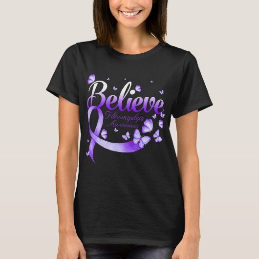 Fibromyalgie Bewustzijn Vlinder 1 T-shirt (Voorkant)
