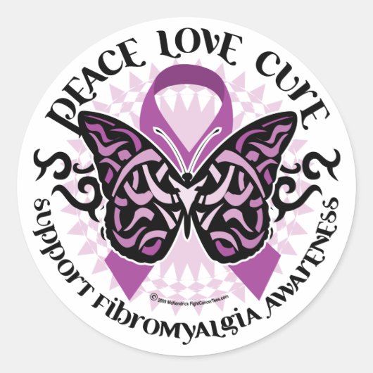Fibromyalgie Butterfly Tribal Ronde Sticker (Voorkant)