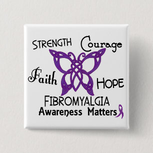 Fibromyalgie Celtic Butterfly 3 Vierkante Button 5,1 Cm