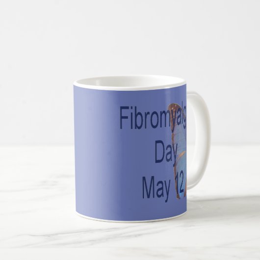 Fibromyalgie Dag Mok Blauw met vlinder. (Voorkant rechts)