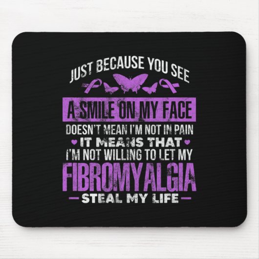 Fibromyalgie Fibro Warrior Paarse lintvlinder Muismat (Voorkant)