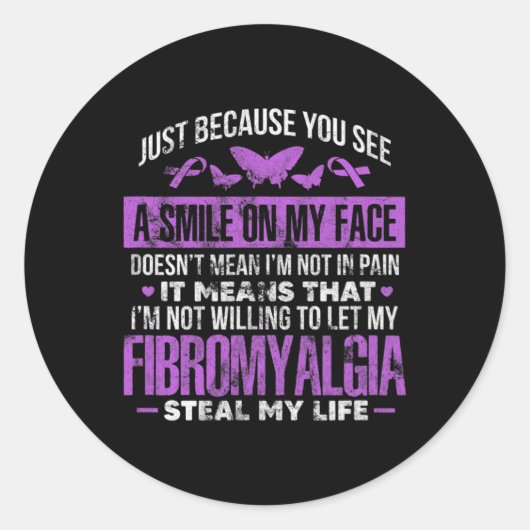 Fibromyalgie Fibro Warrior Paarse lintvlinder Ronde Sticker (Voorkant)