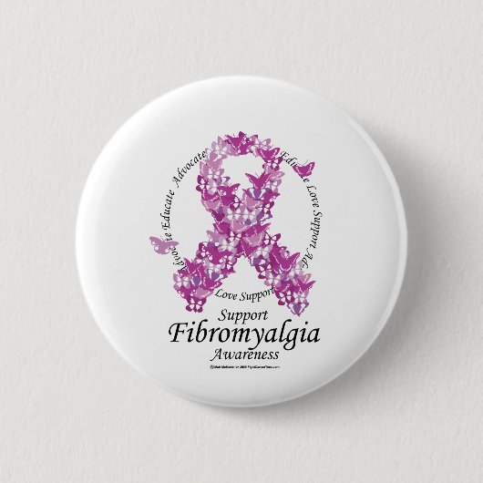 Fibromyalgie Lint van Butterflies Ronde Button 5,7 Cm (Voorkant)
