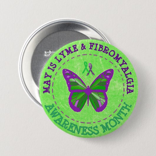 Fibromyalgie & Lyme Bewustheid Month Ribbon Button (Voorkant /achterkant)