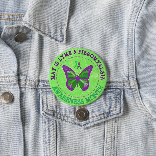 Fibromyalgie & Lyme Bewustheid Month Ribbon Button (In situ)