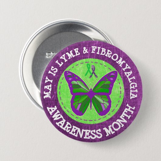 Fibromyalgie & Lyme Bewustheid Month Ribbon Button (Voorkant /achterkant)