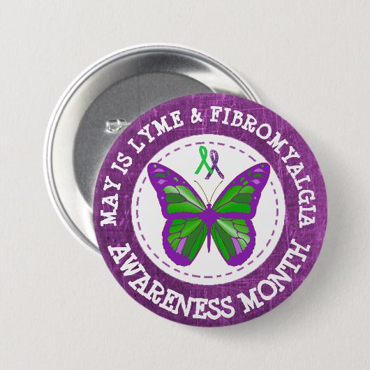 Fibromyalgie & Lyme Bewustheid Month Ribbon Button (Voorkant /achterkant)