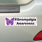 Fibromyalgie Paarse bewustzijn vlinderlint Bumpersticker (Op auto)