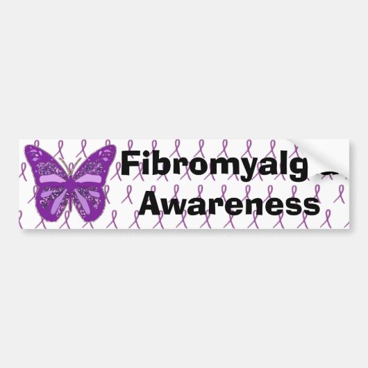 Fibromyalgie Paarse bewustzijn vlinderlint Bumpersticker (Voorkant)