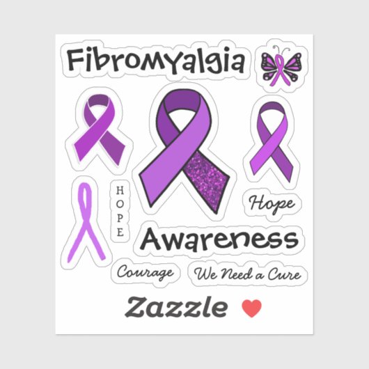 Fibromyalgie Paarse bewustzijnslinten Sticker (Vel)