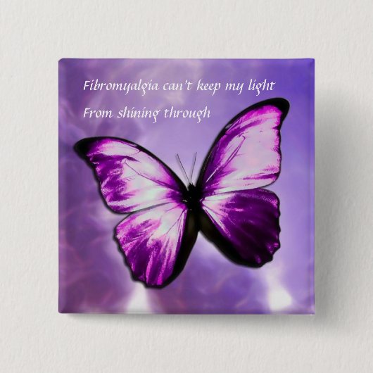 Fibromyalgie Paarse Butterfly Square Button (Voorkant)