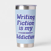 Fictie schrijven is mijn verslaving zegt auteur geïsoleerde drinkbeker (Links)