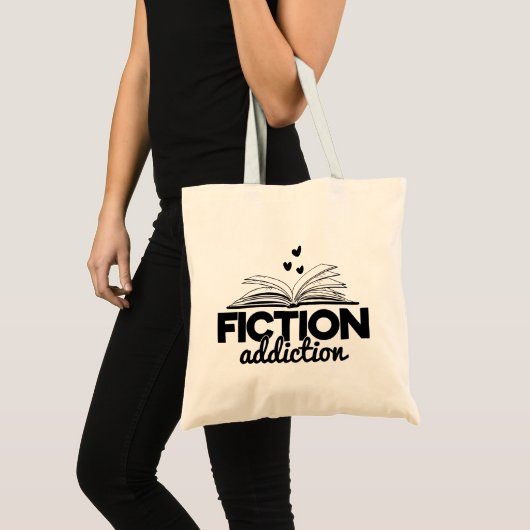 Fiction Addiction Bookworm Reading Books Quote Tote Bag (Voorkant (product))