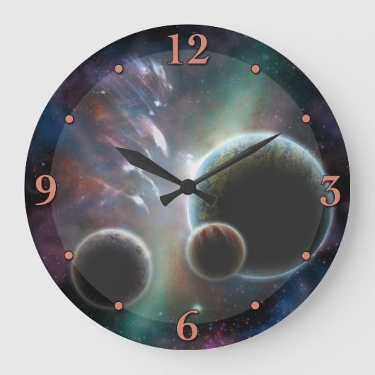 Fictional Space Scene Planets Astronomy Clock Grote Klok (Voorkant)