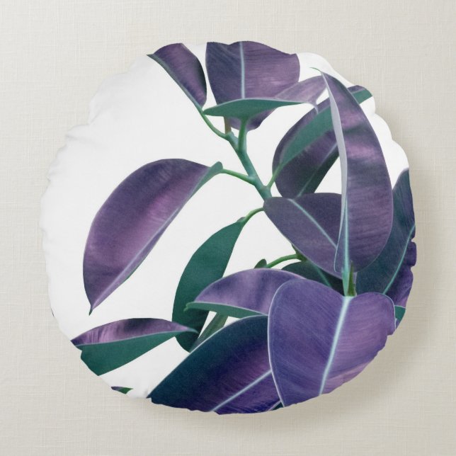  Ficus Elastica Violet Green Glam #1 #tropical  Rond Kussen (Voorkant)