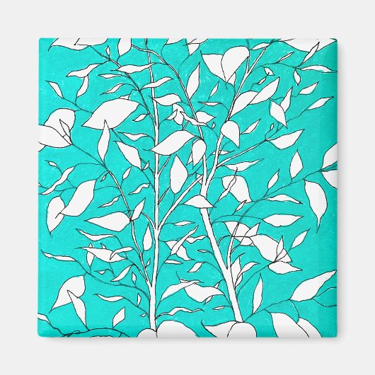 Ficus Tree Plant Line Drawing Blue Background Magneet (Voorkant)