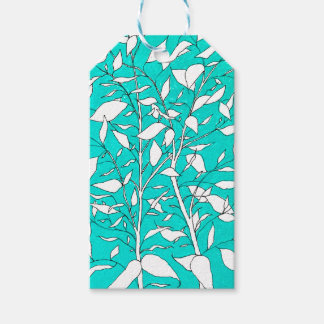 Ficusboom Plant Lijntekening Blauwe Achtergrond Cadeaulabel