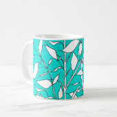 Ficusboom Plant Lijntekening Blauwe Achtergrond Koffiemok (Voorkant links)
