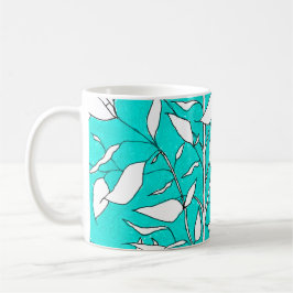 Ficusboom Plant Lijntekening Blauwe Achtergrond Koffiemok