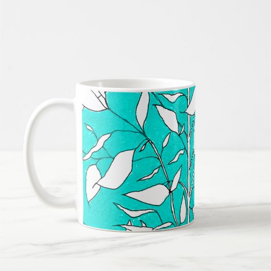 Ficusboom Plant Lijntekening Blauwe Achtergrond Koffiemok (Links)