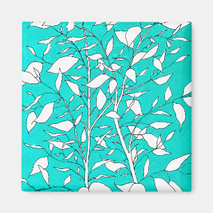 Ficusboom Plant Lijntekening Blauwe Achtergrond Magneet