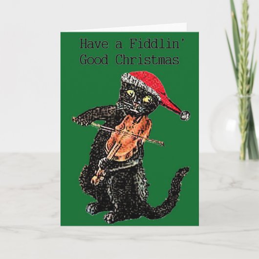 Fiddle Cat Christmas Kaart (Voorkant)