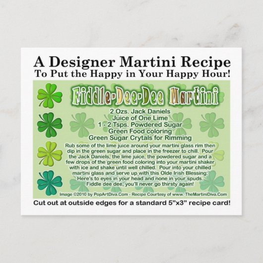 Fiddle Dee Dee St. Patrick's Day Martini Kaart (Voorkant)