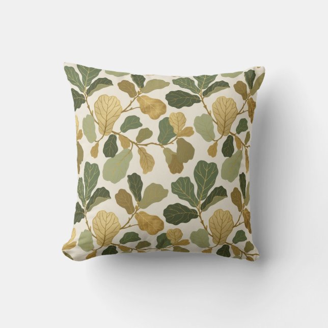 Fiddle-Leaf Fig Botanisch Patroon Worp Kussen (Voorkant)
