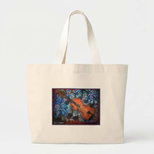 Fiddle Violin Bag Grote Tote Bag (Voorkant)