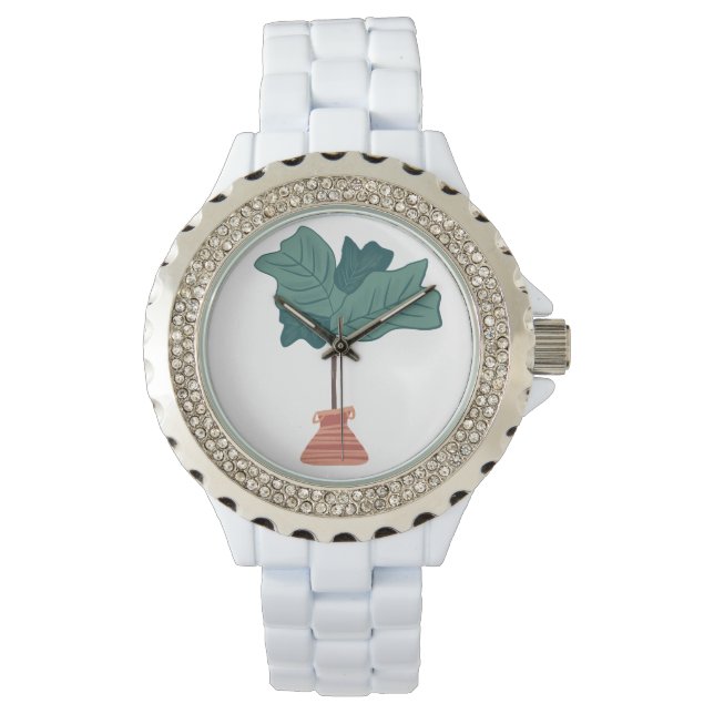 Fiddleblad Huisplant Handgetekend Horloge (Voorkant)