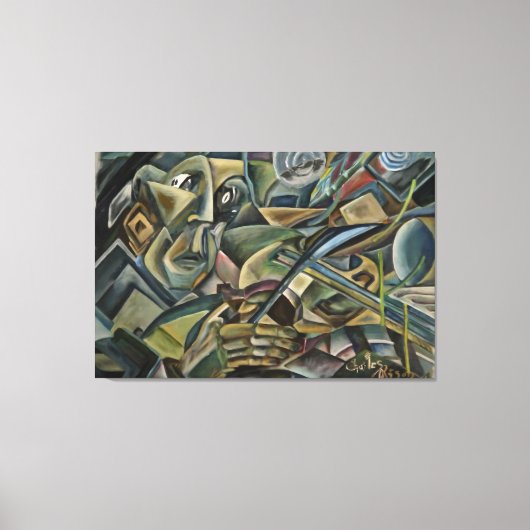 Fiddler, cubistisch olieverf canvas afdruk (Voorkant)