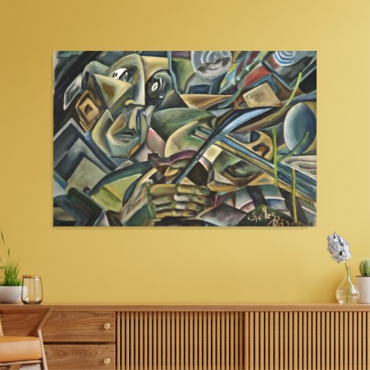 Fiddler, cubistisch olieverf canvas afdruk (Insitu (Woonkamer))