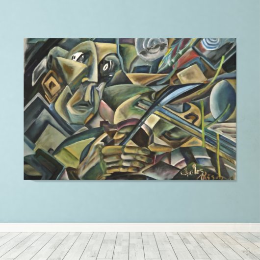 Fiddler, cubistisch olieverf canvas afdruk (Insitu (Houten vloer))