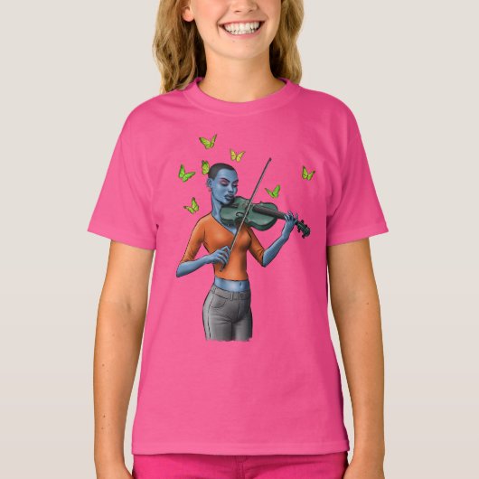Fiddler Dreamscape - Meisje en vlinders T-shirt (Voorkant)