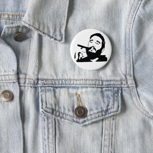 Fidel Castro met Cigar Portrait Button (In situ)