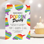 Fidget Poppin Kids Birthday Party Invitation Kaart<br><div class="desc">Pop het verjaardagsfeest uitnodigt een simpele witte achtergrond,  kleurrijk regenboogpoppins fidget speelgoed en een sjabloon voor de viering van de verjaardag van moderne kinderen die gemakkelijk te personaliseren is.</div>