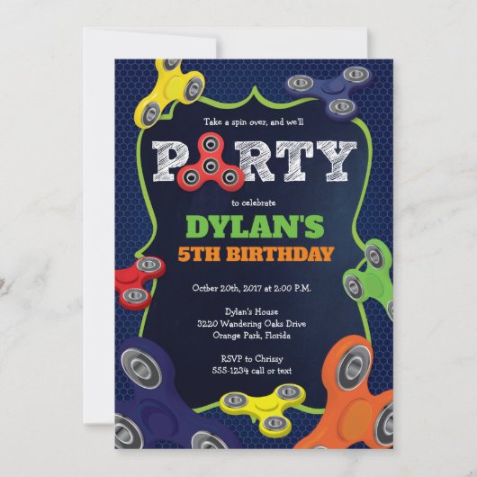 Fidget Spinner Birthday Party Invitation Kaart (Voorkant)