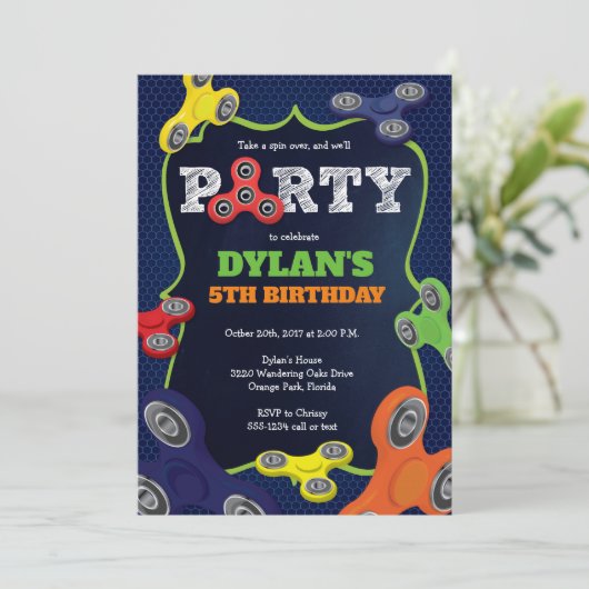 Fidget Spinner Birthday Party Invitation Kaart (Staand voorkant)