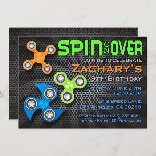 Fidget Spinner Boys verjaardagsuitnodiging Kaart (Voorkant / Achterkant)